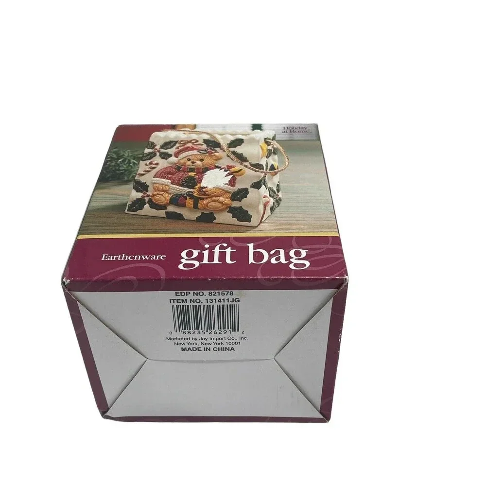 Teddy Bear Dressed As Santa Porcelain Bag Figurine With Box